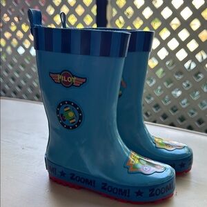 Blue Kids Rain Boots with Airplane Pilot  Graphics